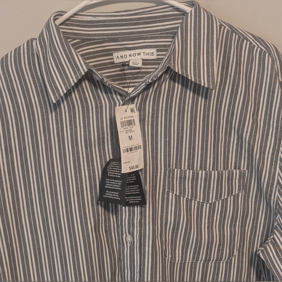 And Now This Men's Striped Oxford Dress Shirt Grey White Size -XL NWT Fast Ship - Picture 2 of 16